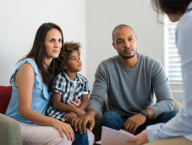 Family getting advice from professionals